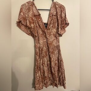 Angie Rust & Cream Floral Midi Dress